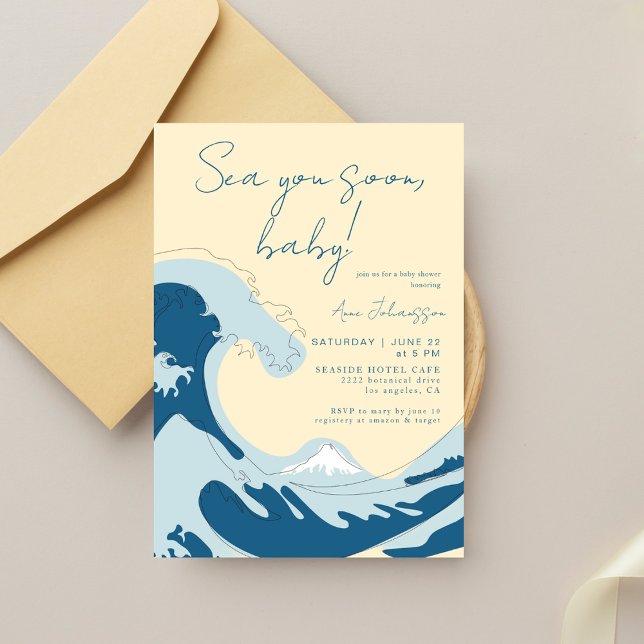 Invitation Sea You Soon Ocean Wave Blue Boy Baby Shower (Créateur téléchargé)