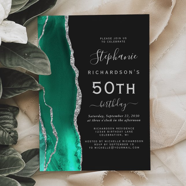 Invitation Seafoam Green Silver Agate Dark 50e anniversaire (Créateur téléchargé)