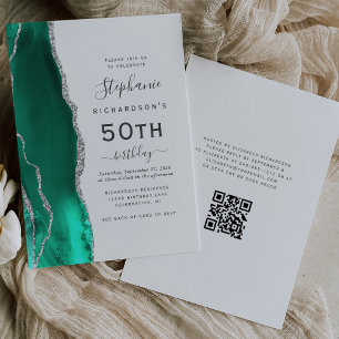 Invitation Seafoam Green Silver Agate QR Code 50e anniversair