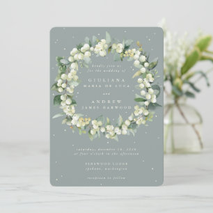 Invitation Seafoam Green Snowberry+Eucalyptus Wreath Mariage