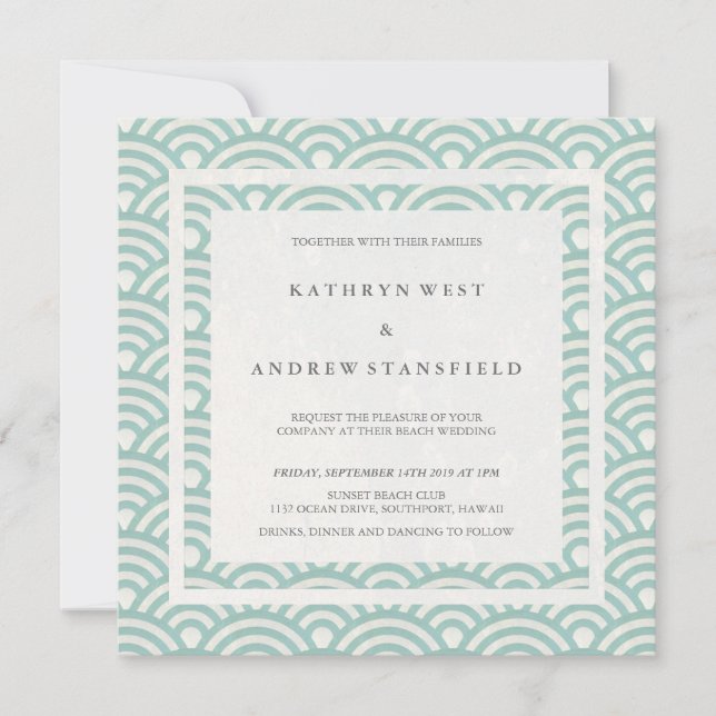 Invitation Seafoam Green + White Waves Elegant Beach Wedding (Devant)