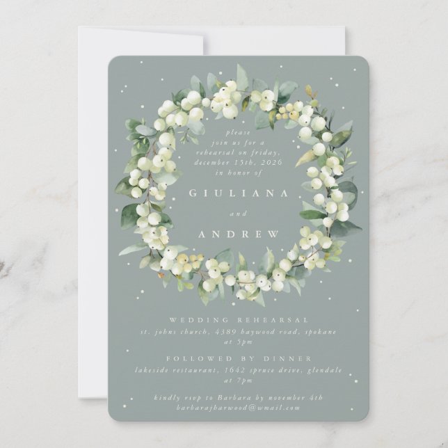 Invitation Seafoam Snowberry+Eucalyptus Mariage répétition (Devant)