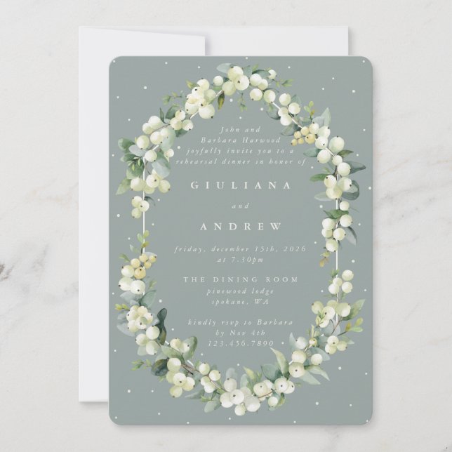 Invitation Seafoam Snowberry+Eucalyptus Mariage répétition (Devant)