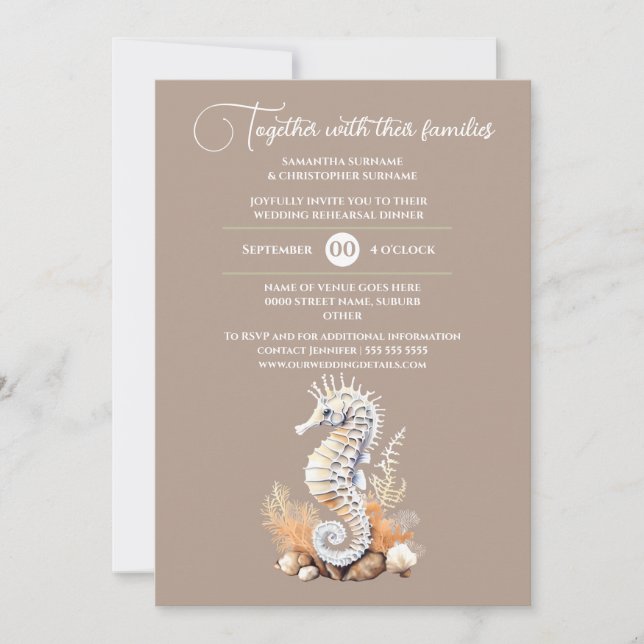 Invitation Seahorse blanc plage thème côtier chic (Devant)