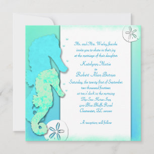Invitation Seahorse Couple Ombre Aqua Mariage