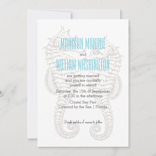 Invitation Seahorse Couple Summer Beach Mariage (Devant)