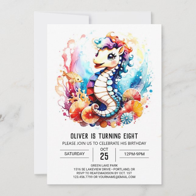 Invitation Seahorse Serenade Océanique Anniversaire (Devant)