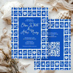 Invitation Seashell Grid Beach Wedding Code QR PERSONNALISÉ
