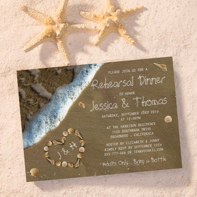 Invitation Seashell Heart Beach Dîner de répétition de mariag (Créateur téléchargé)
