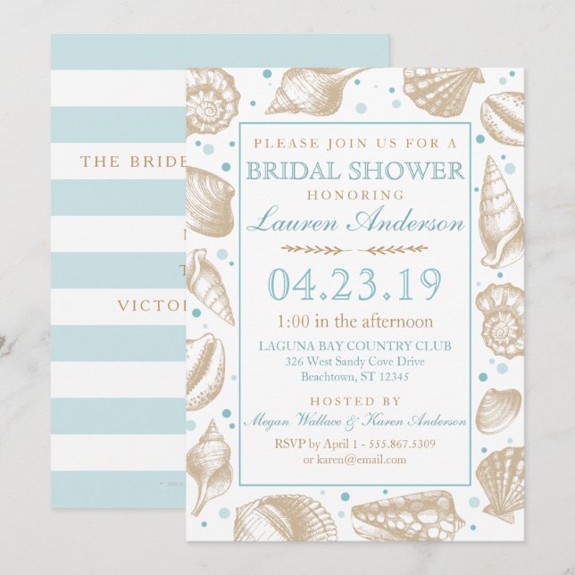 Invitation Seashell Nautical Beach Wedding | Fête des mariées (Devant / Derrière)