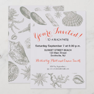 Invitation Seashell Soft Antique Art Beach Shops