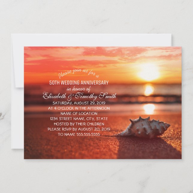 Invitation Seashell Sunset Beach Mariage Anniversaire (Devant)