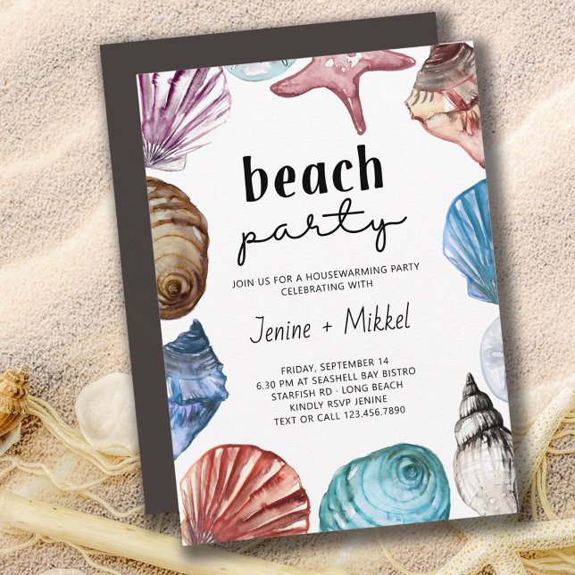 Invitation Seashell Watercolor House Warming Beach Party (Créateur téléchargé)