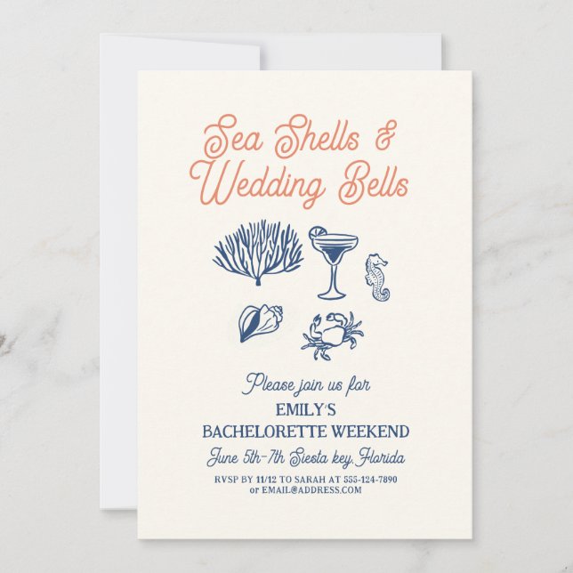 Invitation Seashell Wedding Bells  Bachelorette Weekend (Devant)