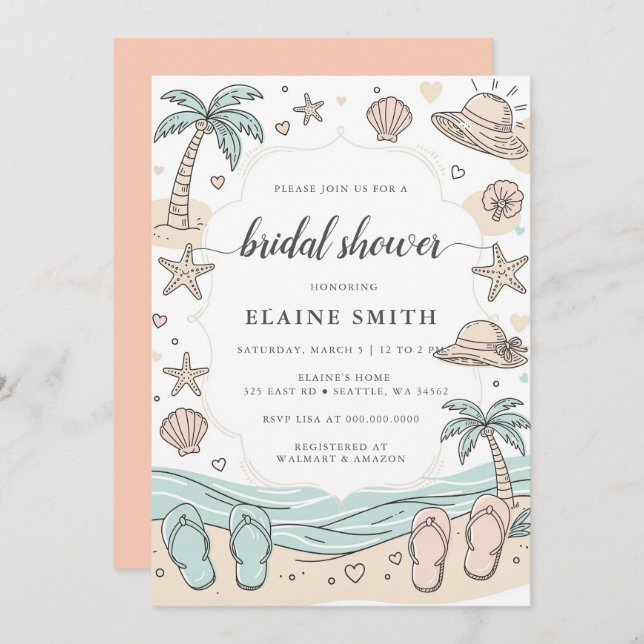 Invitation Seashells and Wedding Bells Beach Bridal Shower (Devant / Derrière)