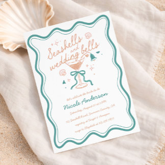 Invitation Seashells And Wedding Bells Coastal Bridal Shower