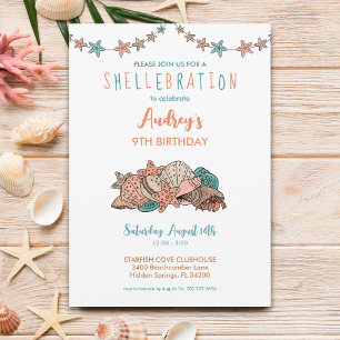 Invitation Seashells Girls Beach Anniversaire