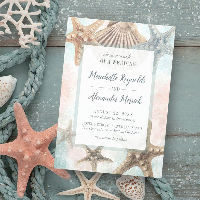 Invitation Seashells Starfish Plage tropicale Mariage (Créateur téléchargé)