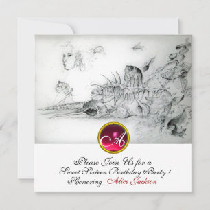 Invitation SEASHELLS SWEET 16, Monogramme rubis noir blanc