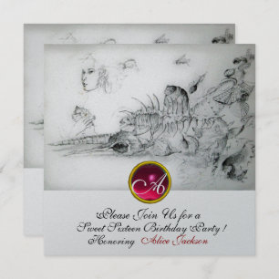 Invitation SEASHELLS SWEET SIXTEEN PARTY, Ruby Monogram Argen