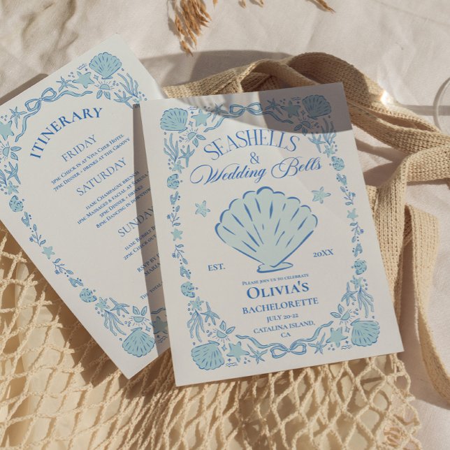 Invitation Seashells Wedding Bells Bachelorette Blue (Seashells Wedding Bells Bachelorette Blue Invitation)