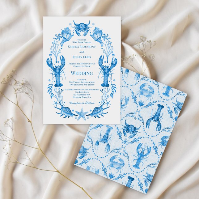 Invitation Seaside Elegance Blue Watercolor Coastal Wedding  (Seaside Elegance Blue Watercolor Coastal Wedding Invitation)