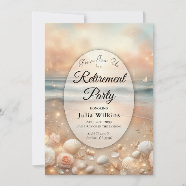 Invitation Seaside Sparkle et Sunset Dreams Retraite Party (Devant)