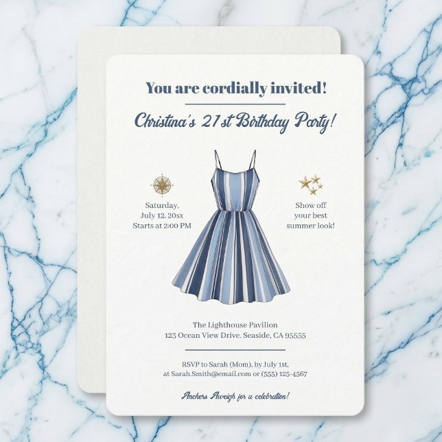 Invitation Seaside Stripes Celebration Birthday    (Classic maritime charm for your birthday event.)