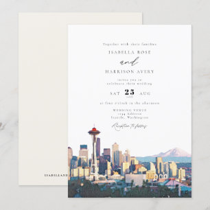 Invitation SEATTLE Aquarelle Skyline Destination Mariage