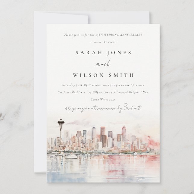 Invitation Seattle Washington  Landscape Wedding Anniversary (Devant)