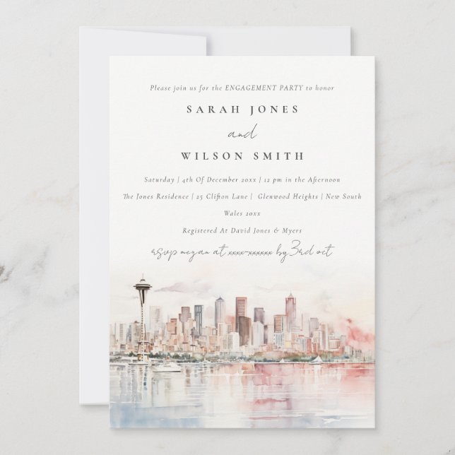 Invitation Seattle Washington Watercolor Landscape Engagement (Devant)