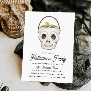 Invitation Seau de friandises crâne aquarelle mignon pour fêt