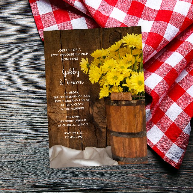Invitation Seau en bois Fleurs Brunch de mariage champêtre ap (Créateur téléchargé)