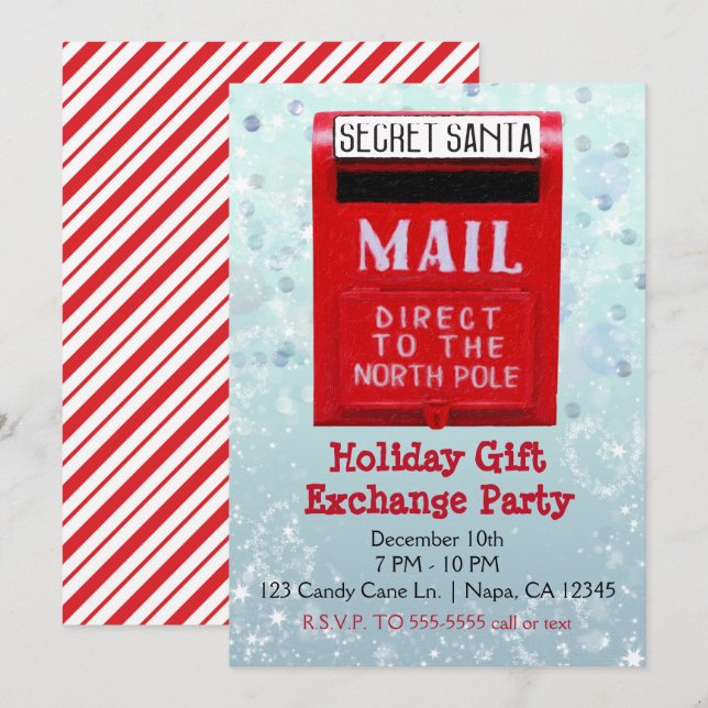 Invitation Secret Père Noël boîte aux lettres de vacances éch (Devant / Derrière)