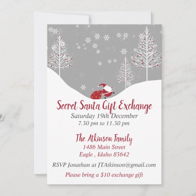 Invitation Secret Père Noël Christmas Gift Exchange Party (Devant)