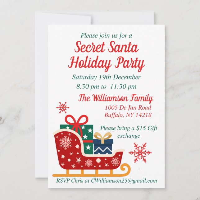 Invitation Secret Père Noël Christmas Holiday Party (Devant)