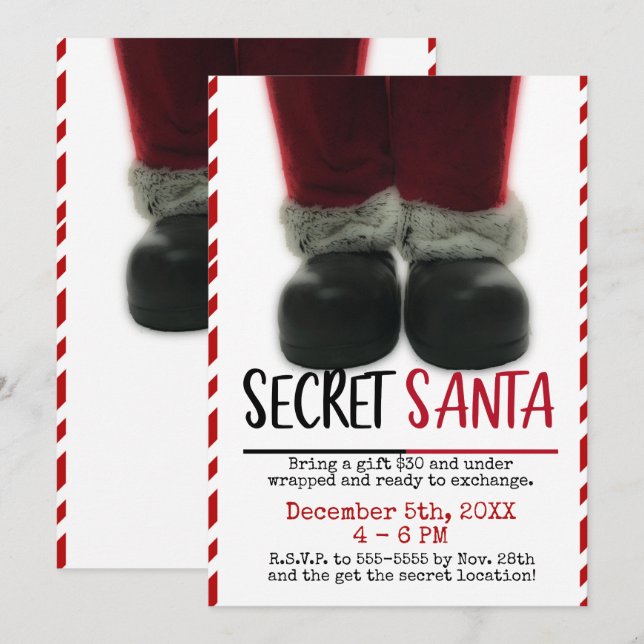 Invitation Secret Père Noël Christmas Holiday Party (Devant / Derrière)