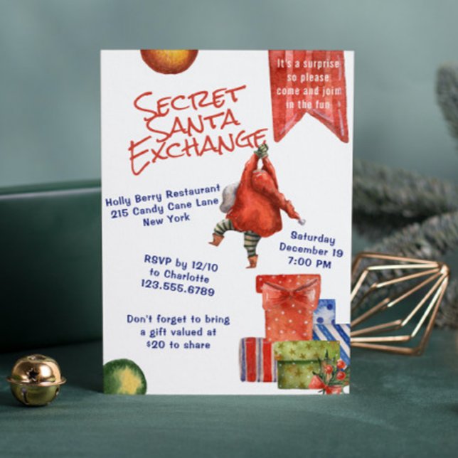 Invitation Secret Père Noël Christmas Party Moderne Aquarelle (Créateur téléchargé)