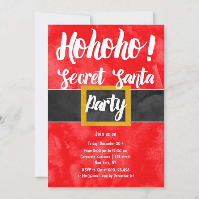 Invitation Secret Père Noël ho ho ho fêter Noël d'entreprise (Devant)