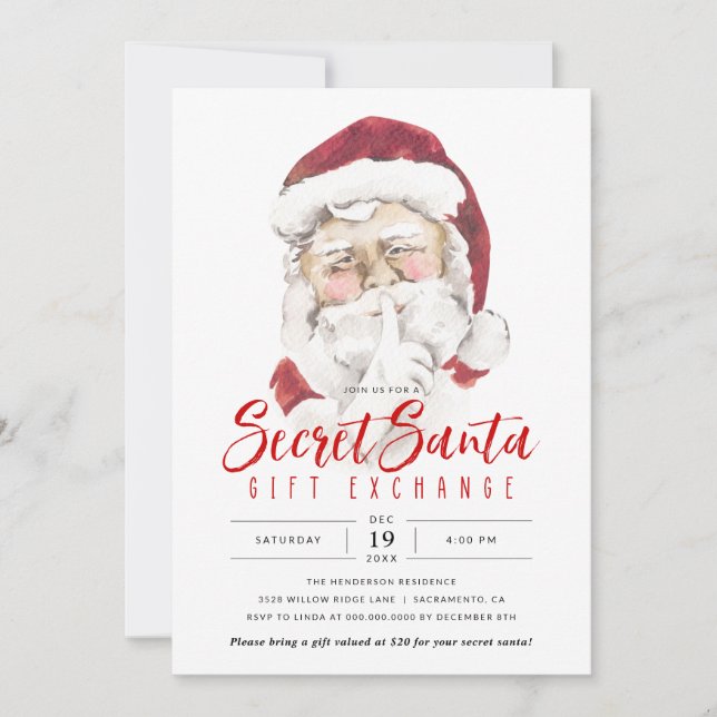 Invitation Secret Père Noël Noël échange cadeau de vacances (Devant)