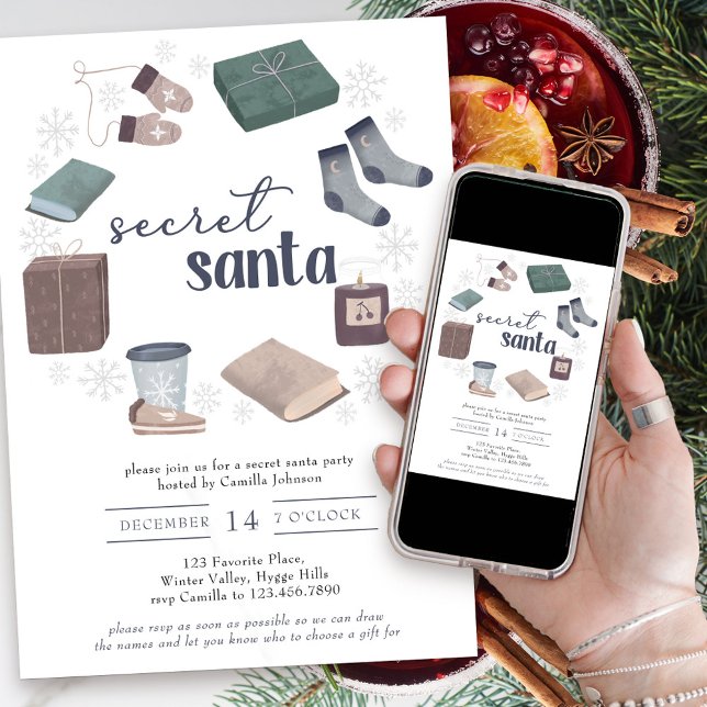 Invitation Secret Père Noël Winter Wreath Gift Exchange Party (Secret Santa holiday gift exchange party invitation)