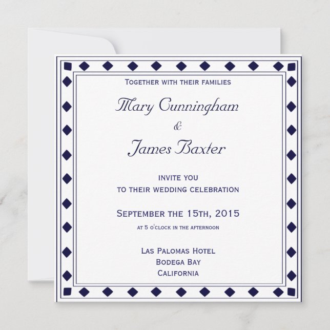 Invitation SECTION BLEUE AVEC DIAMANTS (carré) (Devant)