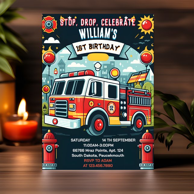 Invitation Sécurité de votre moteur Red Hot Fire Truck Engine (Créateur téléchargé)