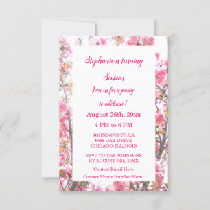 Invitation Seizième anniversaire Chaud rose cerise fleurs flo