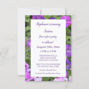 Invitation Seizième anniversaire Floral rose pourpre Petunia 