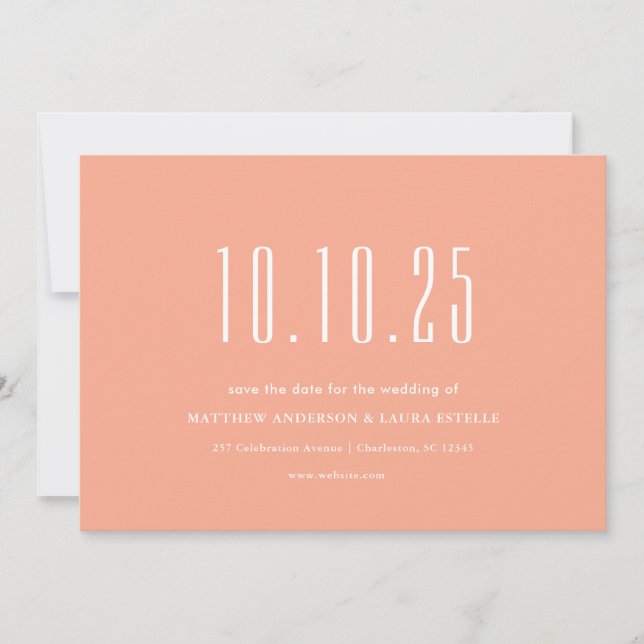 Invitation Sélectionnez Votre Mariage Date Peach Enregistrer  (Devant)