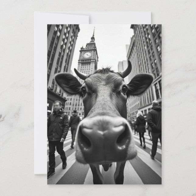 Invitation Selfie de vache drôle sur une rue très fréquentée  (Devant)