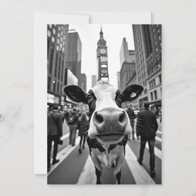 Invitation Selfie de vache drôle sur une rue très fréquentée  (Devant)