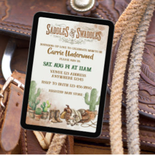 Invitation Selles & Langages de bébé aquarelle Western