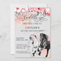 Sellez Cheval Aquarelle Fleur Rouge Noir
